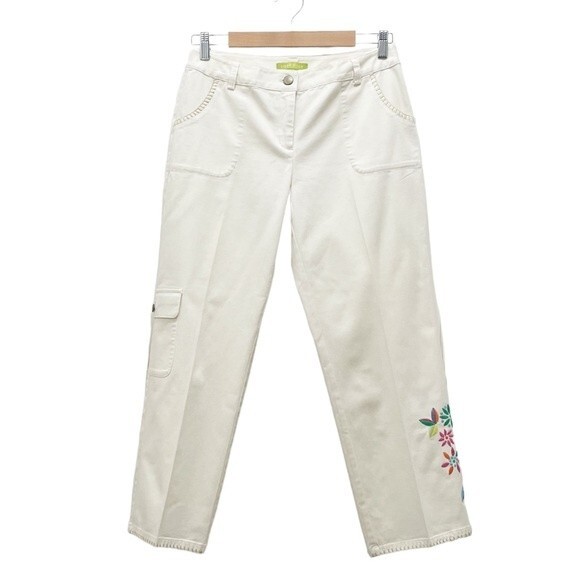 Sigrid Olsen Cream Pants Floral Embroidered Cropped Poet Pant Women’s Size 4 - Picture 2 of 15